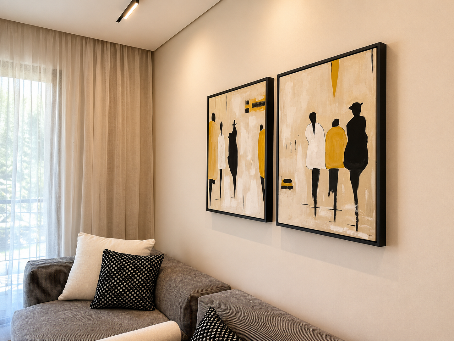 Abstract Figures Diptych Painting Set – Handmade Wall Art (2 Pieces)