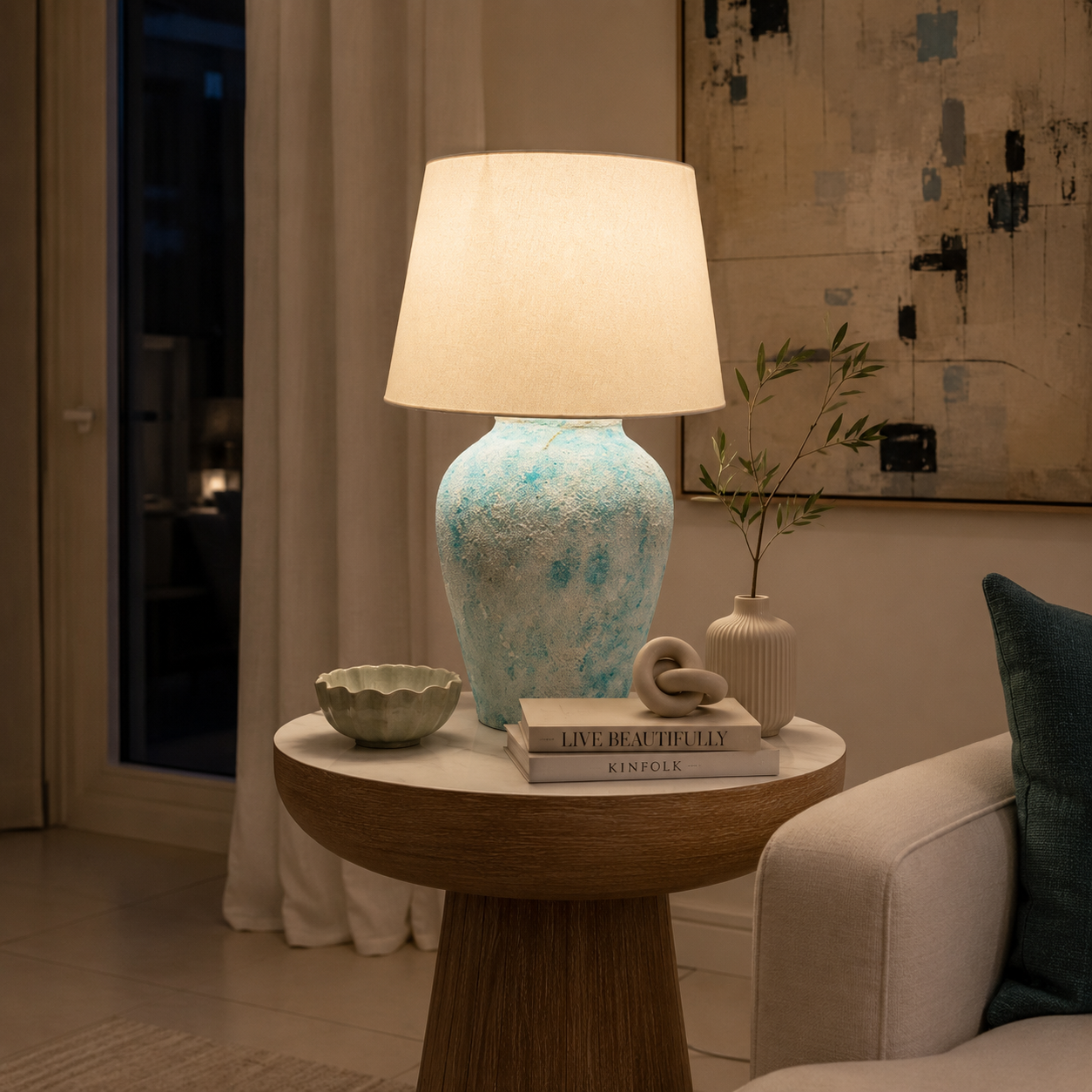 Terracotta Lamp. “Hand-Painted Pottery Lamp”