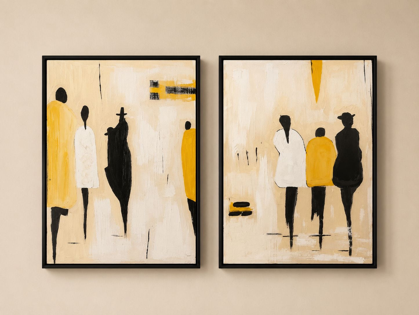Abstract Figures Diptych Painting Set – Handmade Wall Art (2 Pieces)