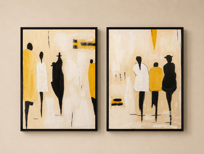 Abstract Figures Diptych Painting Set – Handmade Wall Art (2 Pieces)