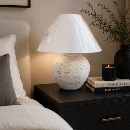 Ovel Marble “Hand-Painted Pottery Lamp”