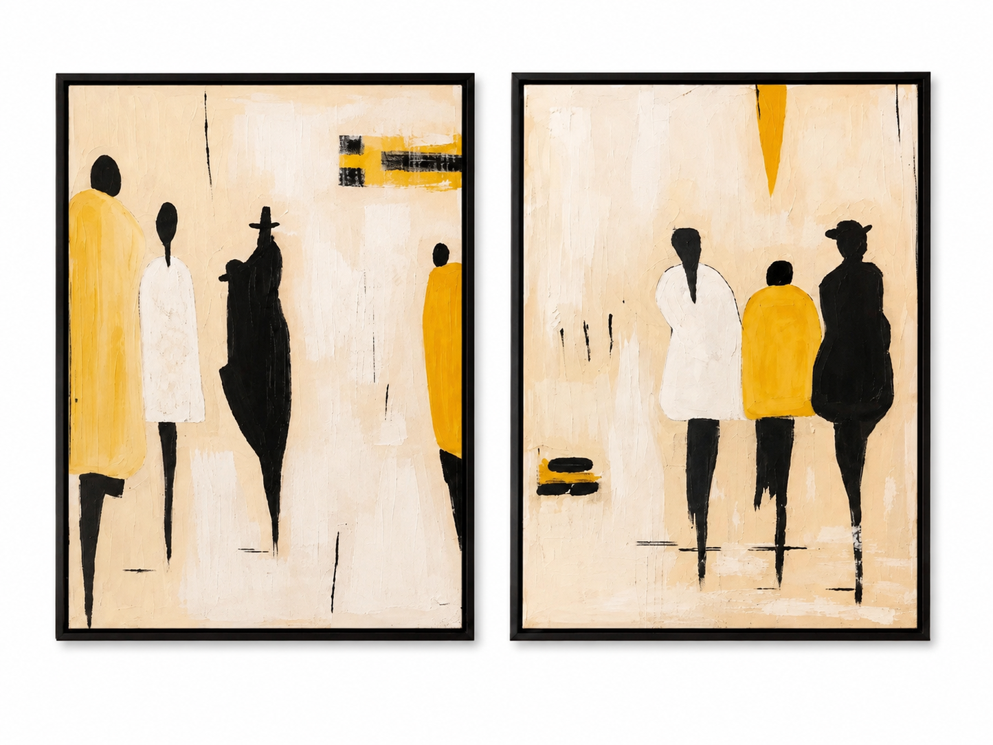 Abstract Figures Diptych Painting Set – Handmade Wall Art (2 Pieces)