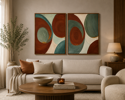 Handmade Abstract Wall Art Set | Modern Diptych Paintings 80 x 60 cm