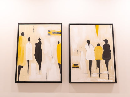 Abstract Figures Diptych Painting Set – Handmade Wall Art (2 Pieces)