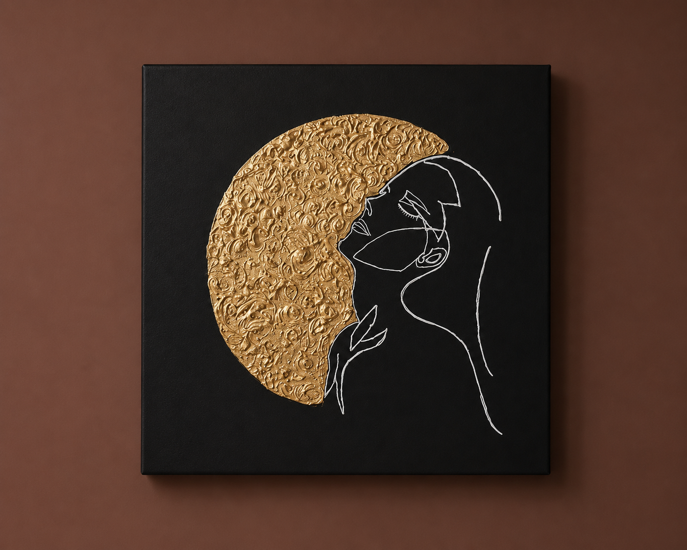 Luxury Textured Line Art Portrait | Handmade Wall Art 100 x 100 cm