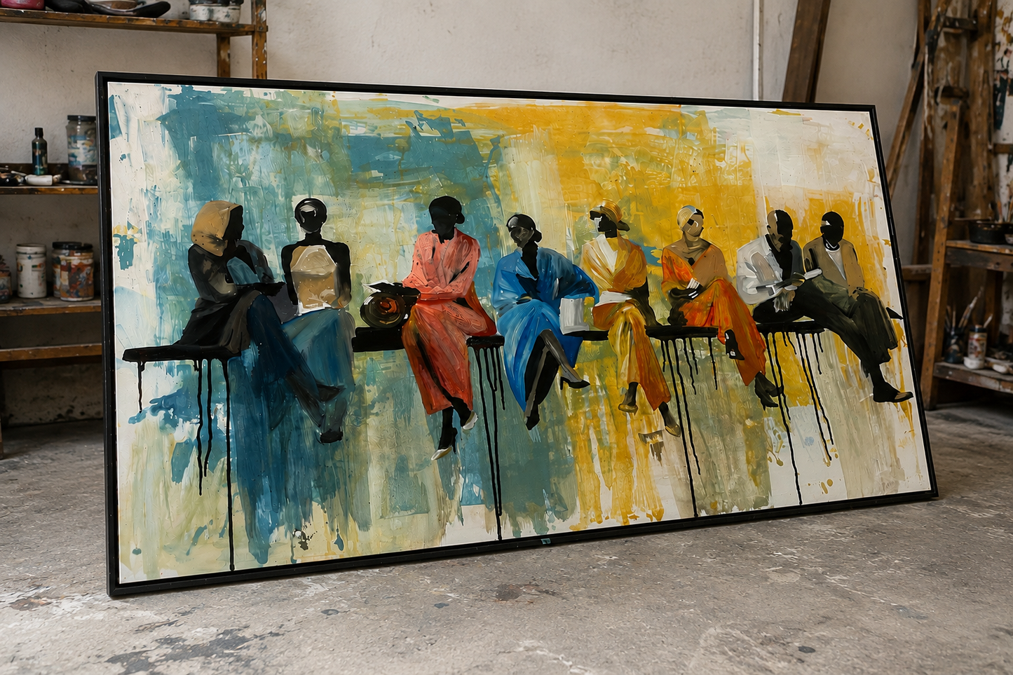 Handmade Abstract People Painting – The Gathering. 120 × 80