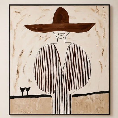 Modern Woman in Hat Painting – Handmade Wall Art 90x90 cm