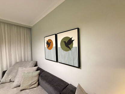 Handmade Bird Wall Art Set | Modern Diptych Paintings 80 x 60 cm