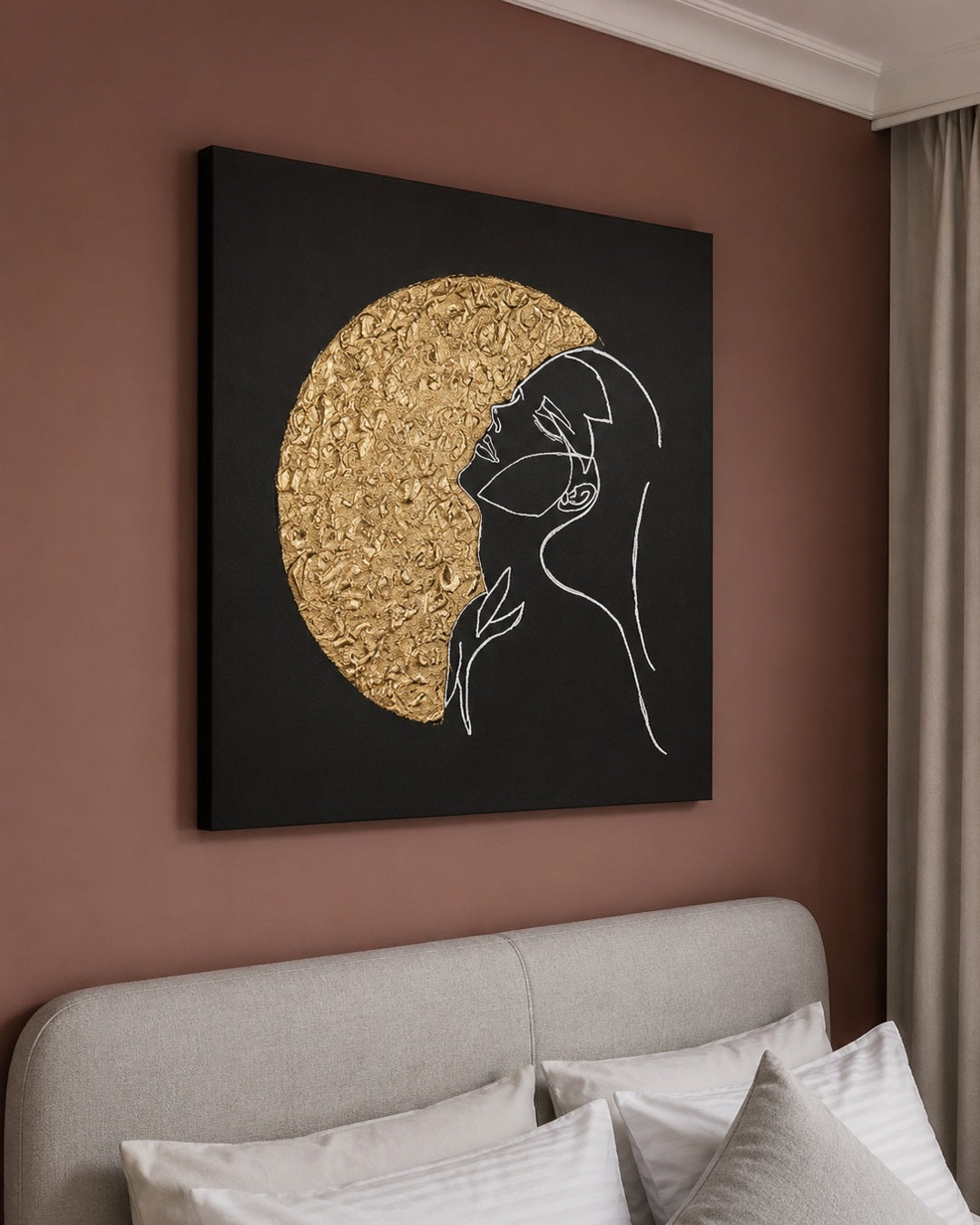 Luxury Textured Line Art Portrait | Handmade Wall Art 100 x 100 cm