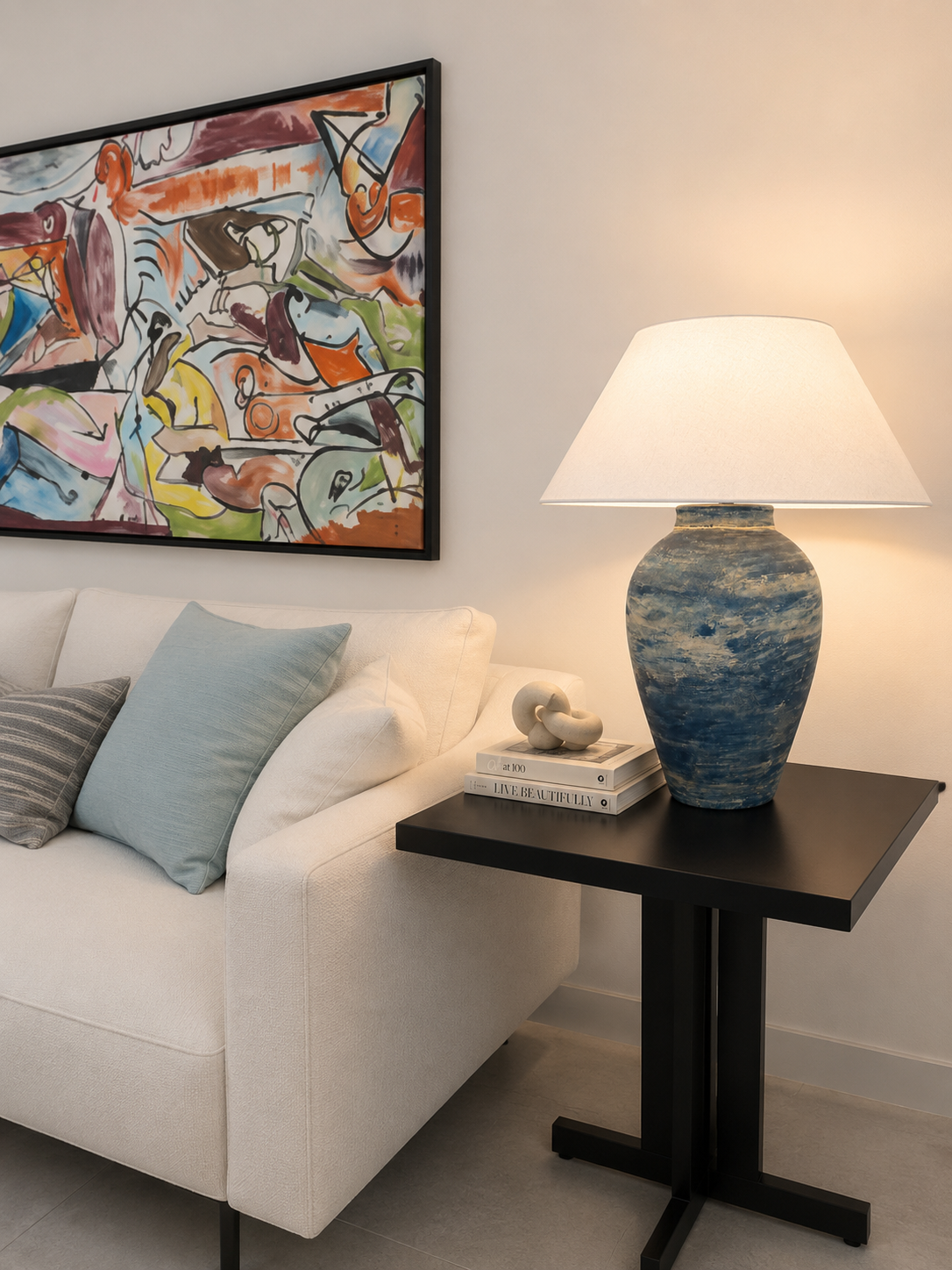 Azure Glow “Hand-Painted Pottery Lamp”