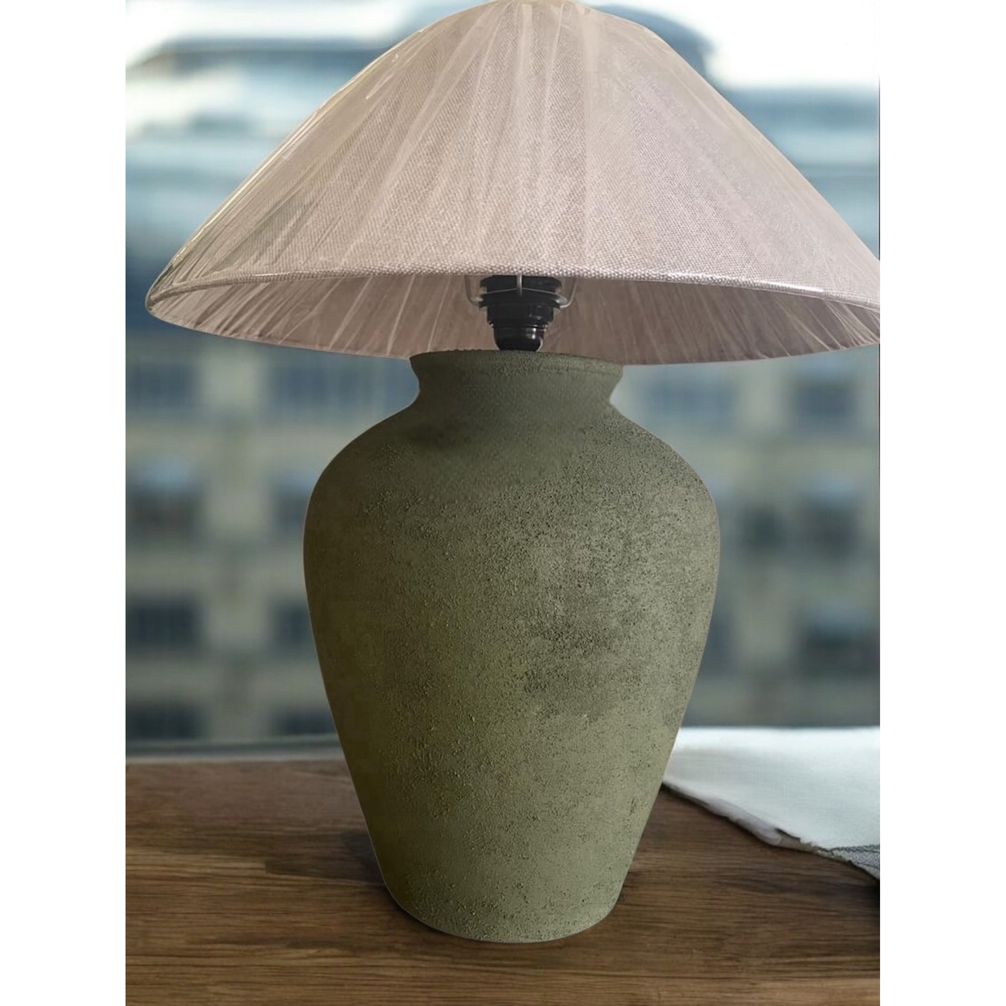 Olive Glow “Hand-Painted Pottery Lamp”