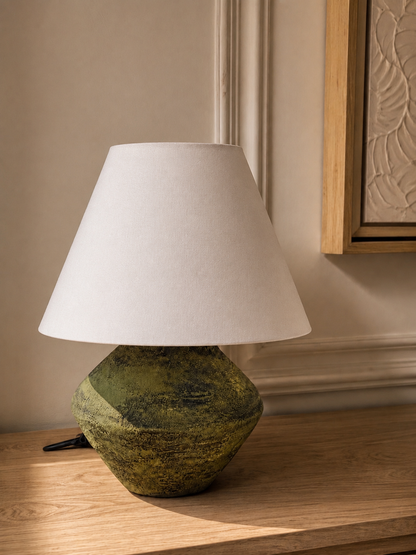 Olive marble. “Hand-Painted Pottery Lamp”