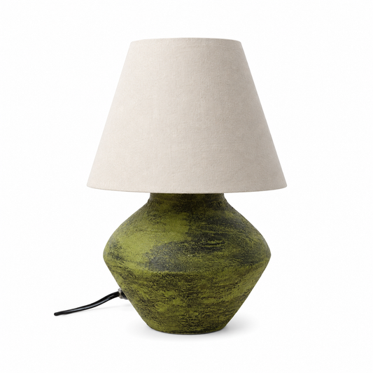 Olive marble. “Hand-Painted Pottery Lamp”