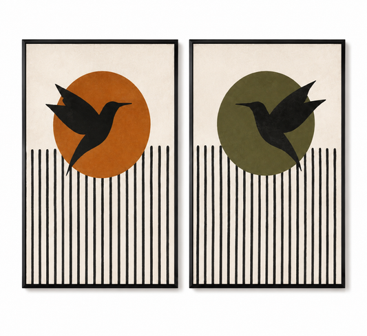 Handmade Bird Wall Art Set | Modern Diptych Paintings 80 x 60 cm
