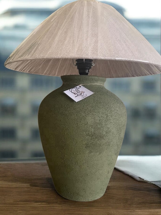 Olive Glow “Hand-Painted Pottery Lamp”