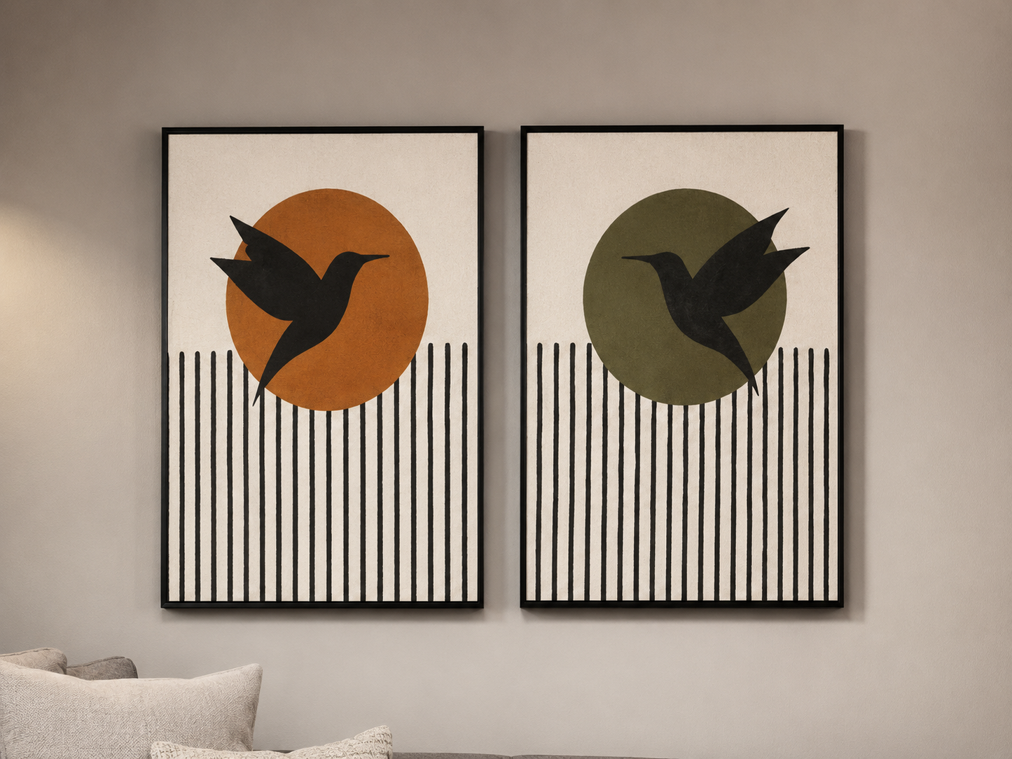 Handmade Bird Wall Art Set | Modern Diptych Paintings 80 x 60 cm