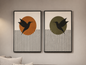 Handmade Bird Wall Art Set | Modern Diptych Paintings 80 x 60 cm