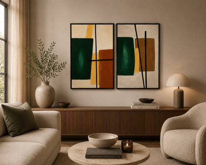 Handmade Abstract Wall Art Set | Modern Diptych Paintings 80 x 60 cm